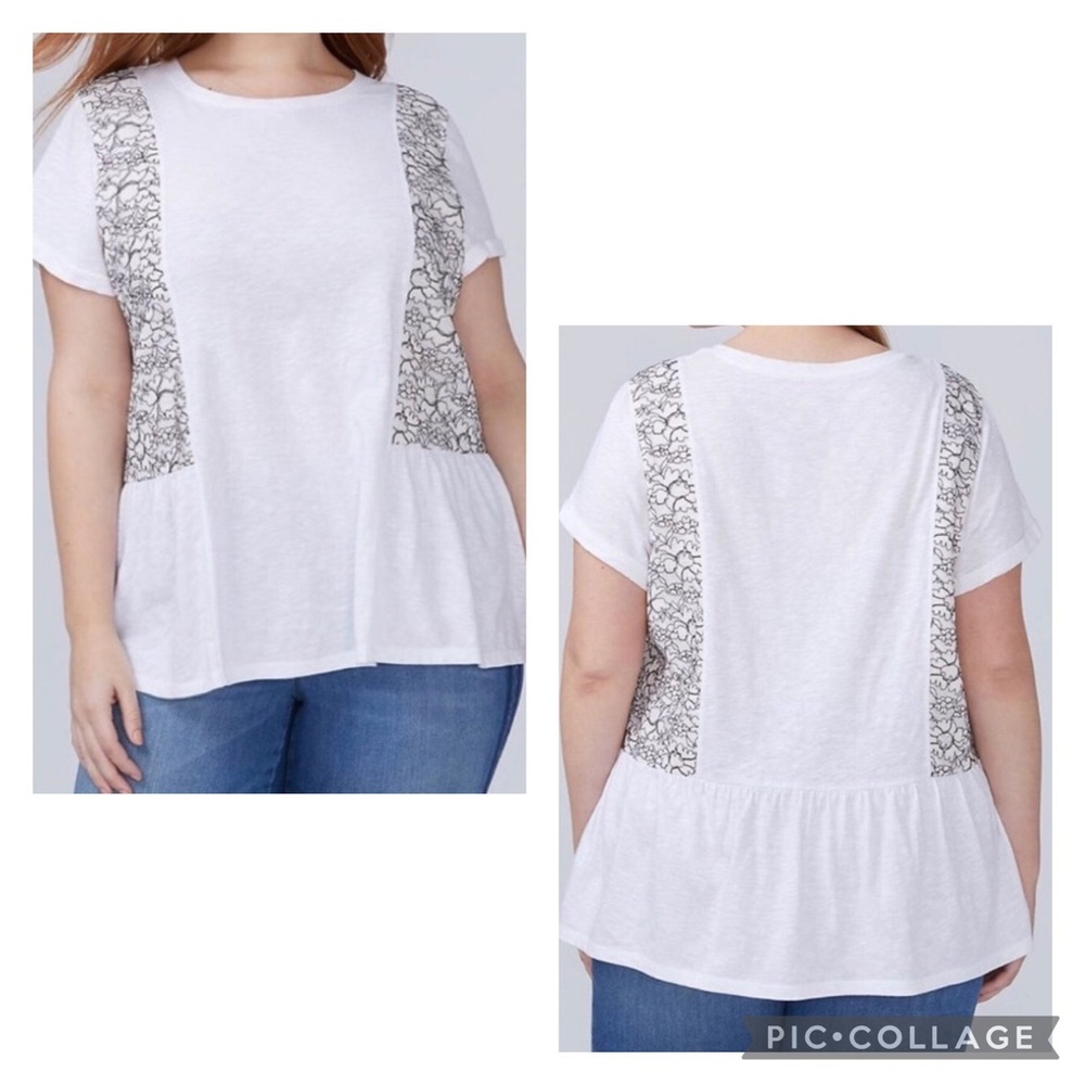 🆕 Lane Bryant cream and Black Lace Peplum Top